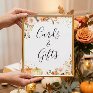 Cards and Gifts Sign Autumn Leaves Floral Pumpkins