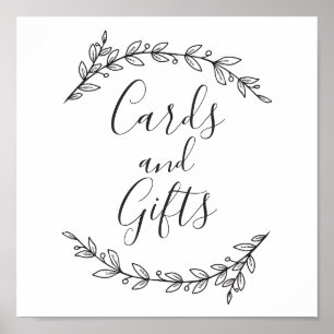 Cards and gifts sign. Black and white wedding Poster