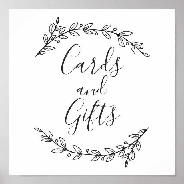 Cards and gifts sign. Black and white wedding Poster (Front)