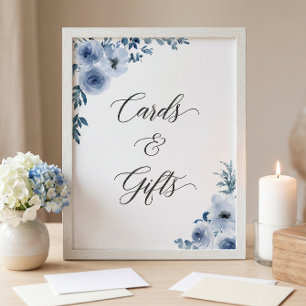 Cards and Gifts Sign Bohemian Dusty Blue Floral