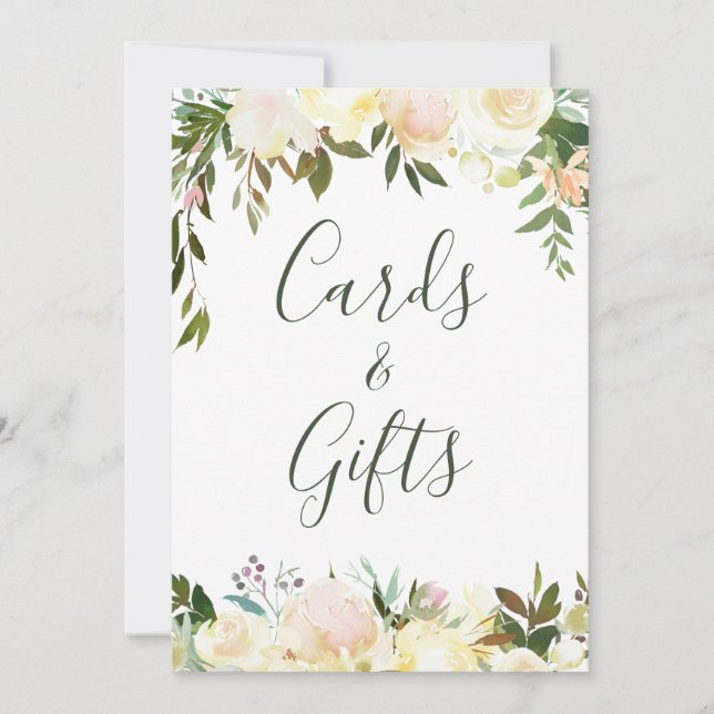 Cards and Gifts Sign Card Rustic Greenery Floral (Front)