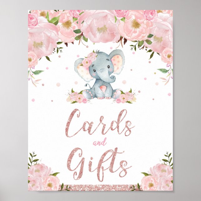 Cards and Gifts Sign Elephant Birthday Baby Shower (Front)