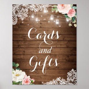 Cards and Gifts Sign Mason Jar Lights Floral