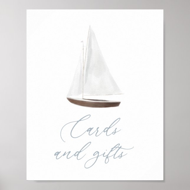 Cards and Gifts Sign Nautical Sailboat Baby Shower (Front)