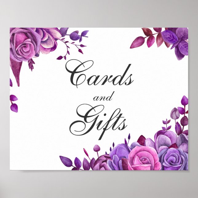 Cards and gifts sign. Pink and purple wedding Poster (Front)