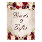 Cards and Gifts Sign Rustic Wood Burgundy Floral
