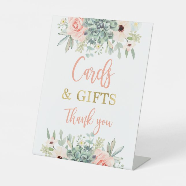 Cards and gifts succulents pedestal sign (Front)