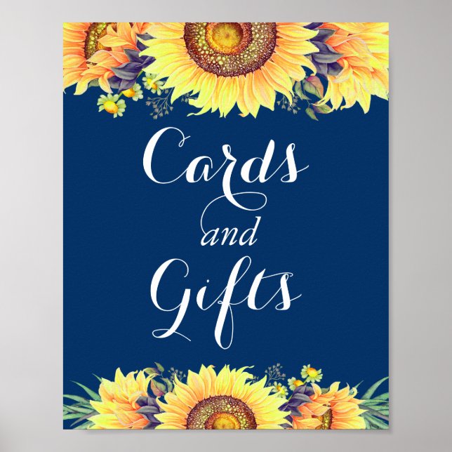 Cards and Gifts Sunflowers Navy Blue Wedding Sign (Front)