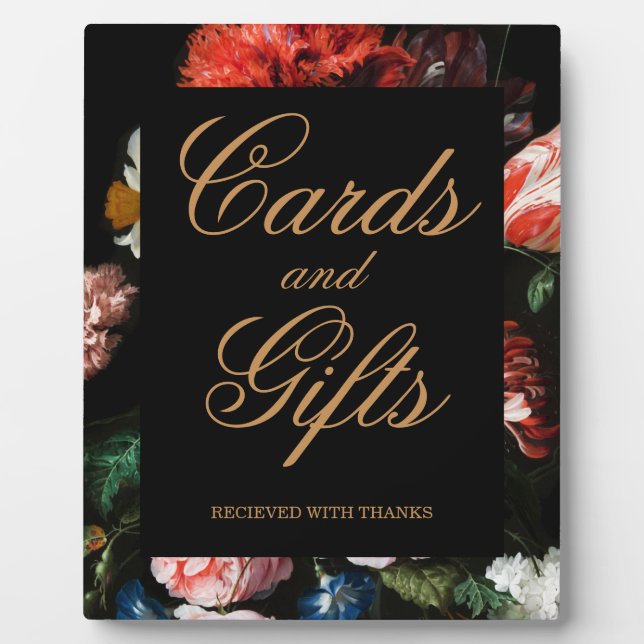 Cards and Gifts Table Sign Red Black Floral Plaque (Front)