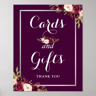 Cards and Gifts Wedding Sign Plum Purple Floral