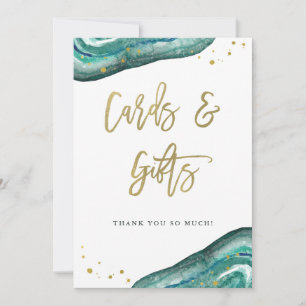 Cards and Gifts Wedding Sign   Teal Geode and Gold