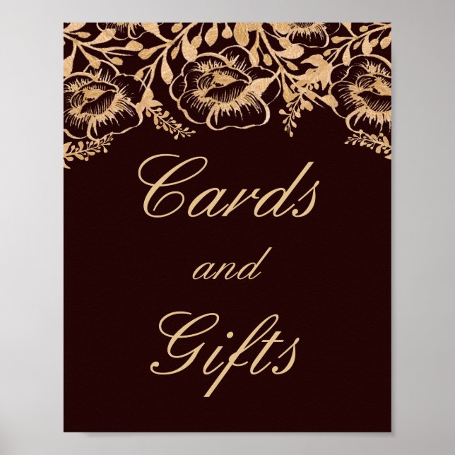 Cards And Gifts Wedding Vintage Gold Burgundy Sign (Front)