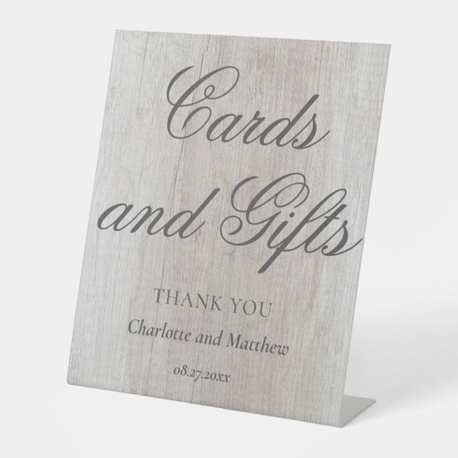 Cards And Gifts Wooden Chic Modern Wedding Event Pedestal Sign (Front)