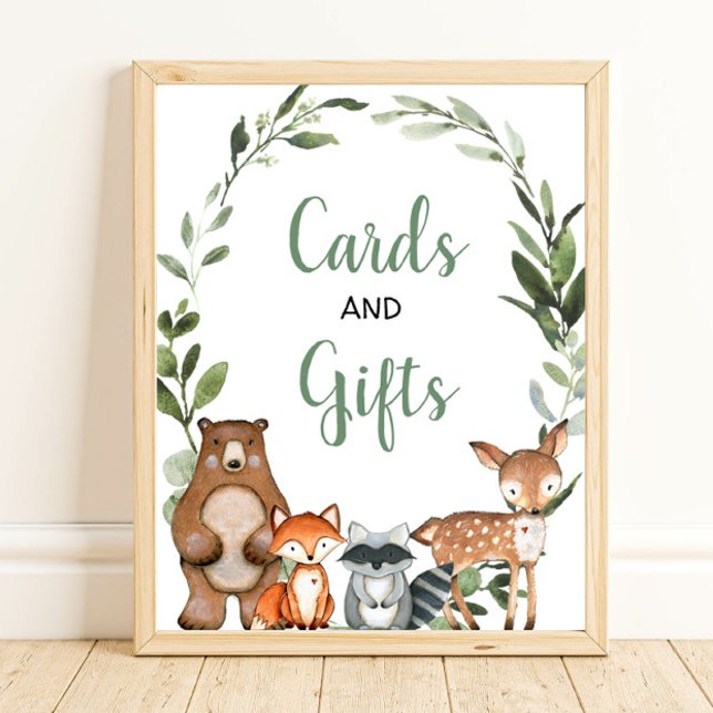 Cards and gifts woodland greenery baby shower sign (Creator Uploaded)
