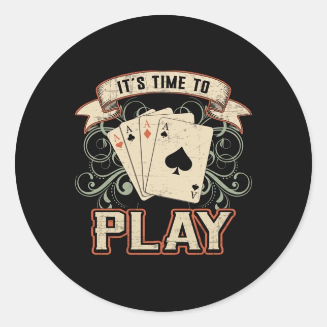 Cards Card Playing Day Poker Ace Casino Game Gift Classic Round Sticker (Front)