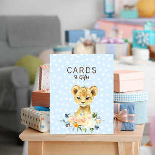 Cards & Gifts Baby Shower Lion Cub Floral Blue Poster