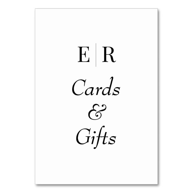 Cards & Gifts Black and White Monogram Table Sign (Front)