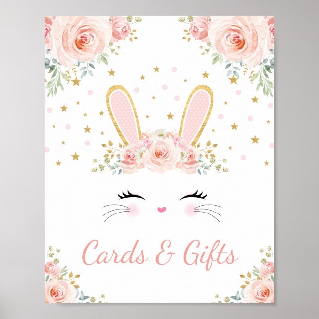 Cards & Gifts / Blush Floral Bunny Rabbit Party Poster (Front)