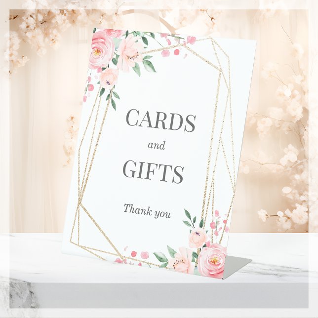 Cards & Gifts | Blush Pink Floral Wedding Pedestal Sign (Creator Uploaded)