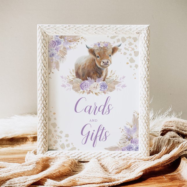 Cards & Gifts Boho Highland Cow Purple Birthday Poster (Creator Uploaded)