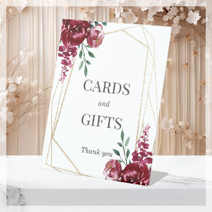 Cards & Gifts   Burgundy Floral Wedding Pedestal Sign