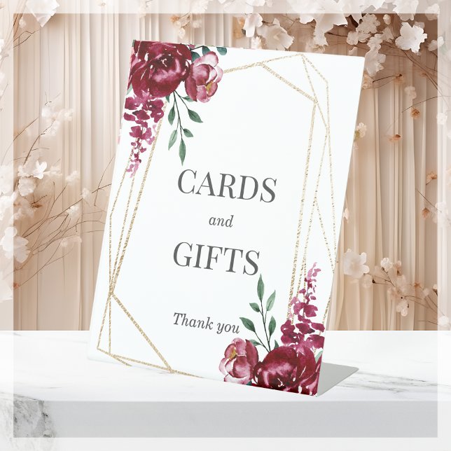 Cards & Gifts | Burgundy Floral Wedding Pedestal Sign (Creator Uploaded)
