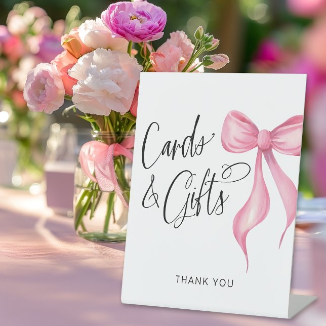 Cards & Gifts Coquette Pink Bow Pedestal Sign (Shown on an 8" x 10" pedestal sign)