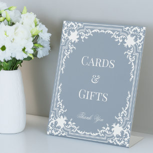 Cards Gifts Dusty Blue Elegant Vintage White Frame Pedestal Sign