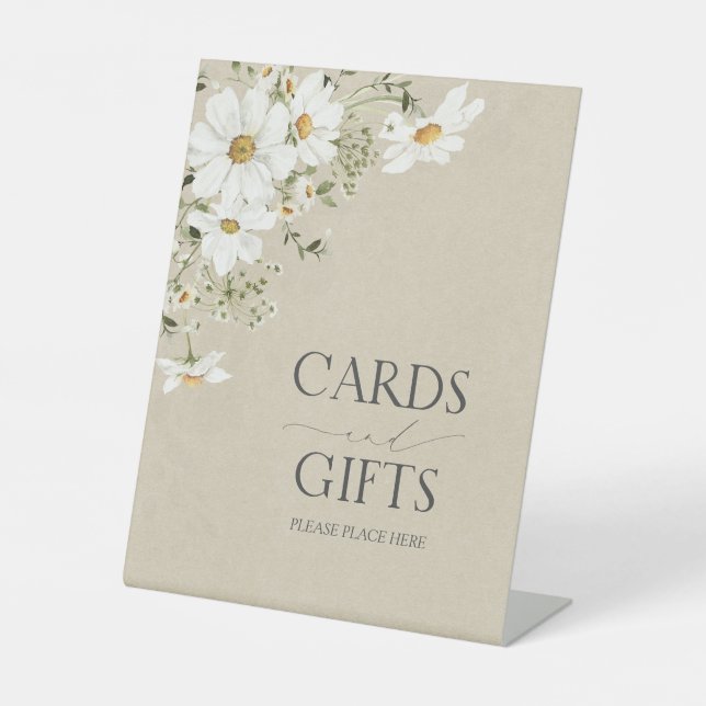 Cards & Gifts Elegant Rustic Daisy Bridal Shower Pedestal Sign (Front)