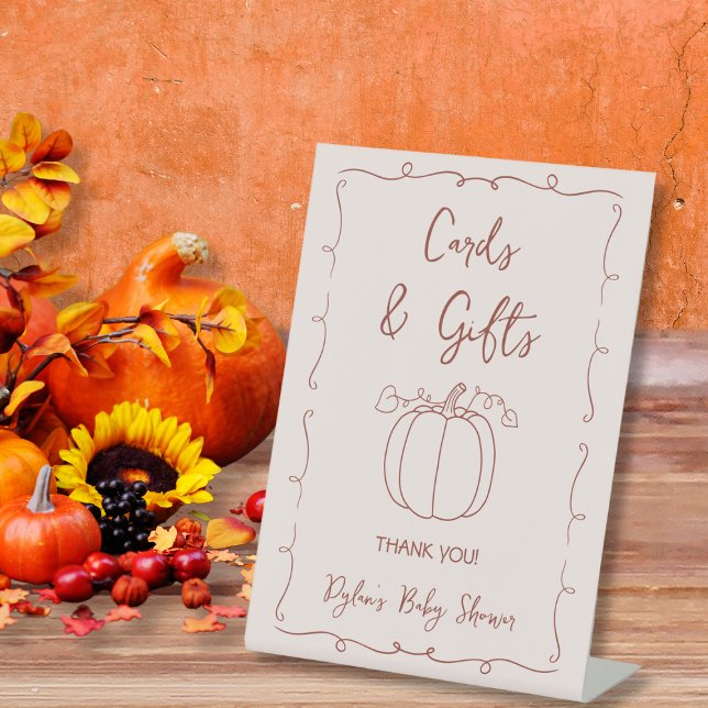 Cards & Gifts Fall Hand Drawn Pumpkin Baby Shower  Pedestal Sign (Cards & Gifts Fall Hand Drawn Pumpkin Baby Shower Pedestal Sign)