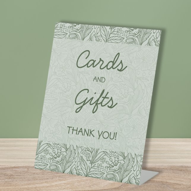 Cards & Gifts Floral Sage Green Bridal Shower Pedestal Sign (Cards & Gifts Floral Sage Green Bridal Shower Pedestal Sign)