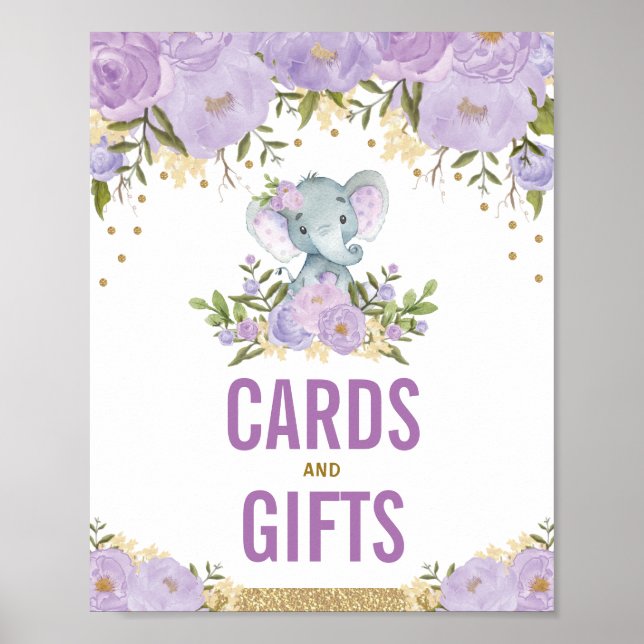 Cards & Gifts Jungle Elephant Purple Gold Elephant Poster (Front)