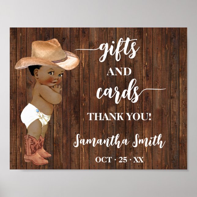 Cards & Gifts Little AA Cowboy Baby Shower Sign (Front)