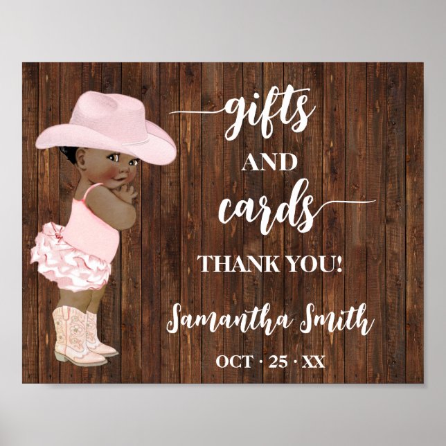 Cards & Gifts Little AA Cowgirl Baby Shower Sign (Front)