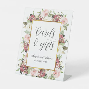 Cards & Gifts Mauve Pink Florals Gold Wedding Sign