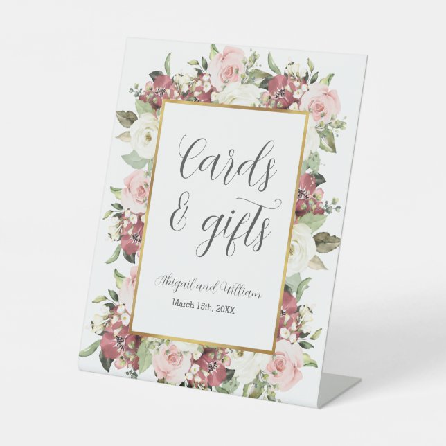 Cards & Gifts Mauve Pink Florals Gold Wedding Sign (Front)