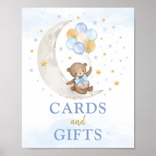 Cards & Gifts Moon Teddy Bear Blue Gold Balloons Poster