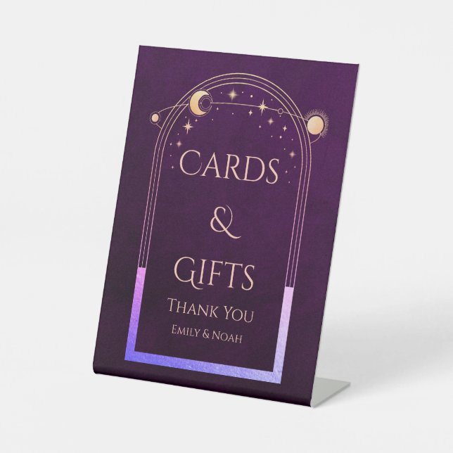 Cards & Gifts Mystical Rainbow Plum Sun Moon Stars Pedestal Sign (Front)