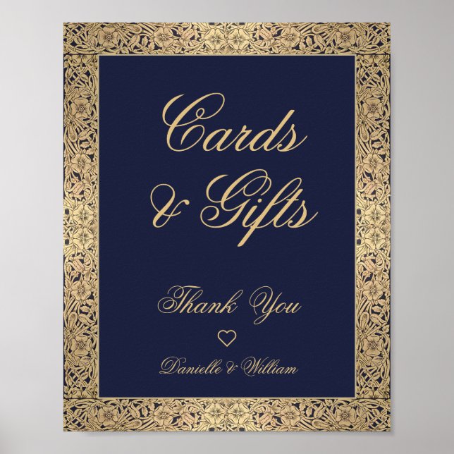 Cards & Gifts Navy Blue Gold Roses Elegant Wedding Poster (Front)