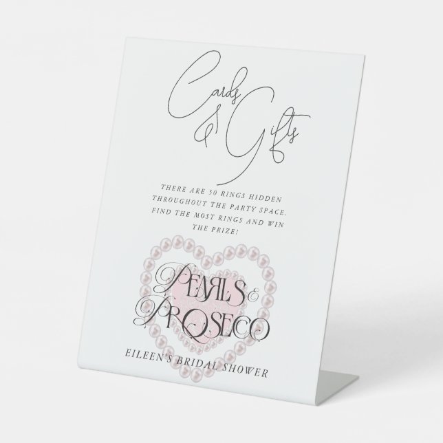 Cards & Gifts Pearls Prosecco Bridal Shower Custom Pedestal Sign (Front)