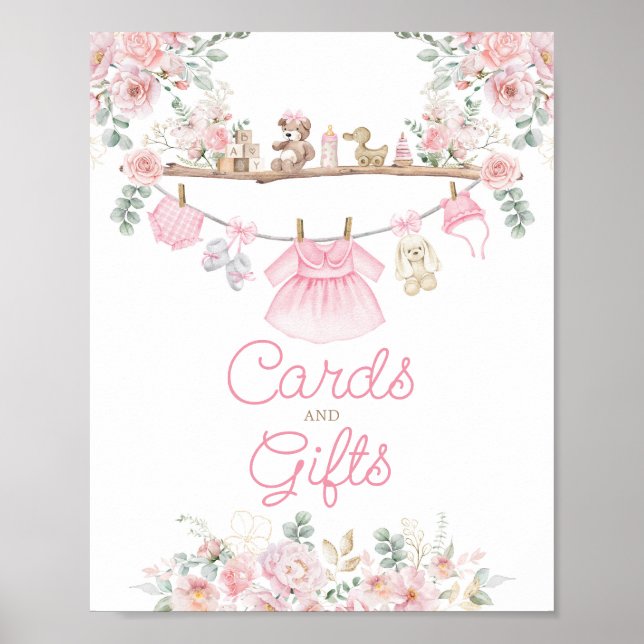 Cards & Gifts Pink Baby Clothes Floral Clothesline Poster (Front)