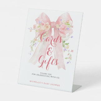Cards & Gifts Pink Bow Wildflowers Baby Shower Pedestal Sign