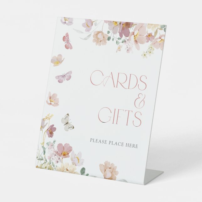 Cards & Gifts Pink Butterflies Bridal Shower Pedestal Sign (Front)