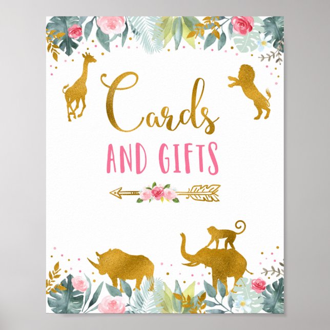 Cards & Gifts Pink Gold Safari Birthday Sign (Front)