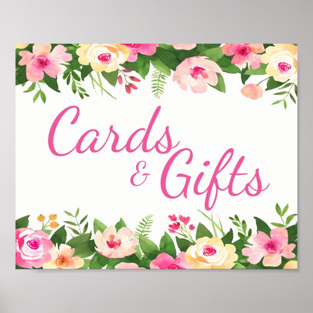 Cards Gifts Pink Watercolor Floral Bridal Shower Poster (Front)
