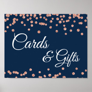 Cards & Gifts Rose Gold Glitter Confetti Navy Blue Poster