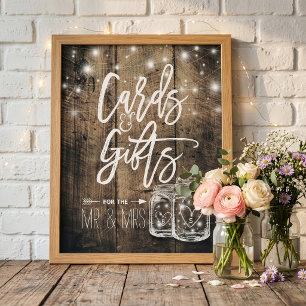 Cards & Gifts Rustic Wedding Wood Mason Jar Lights Poster