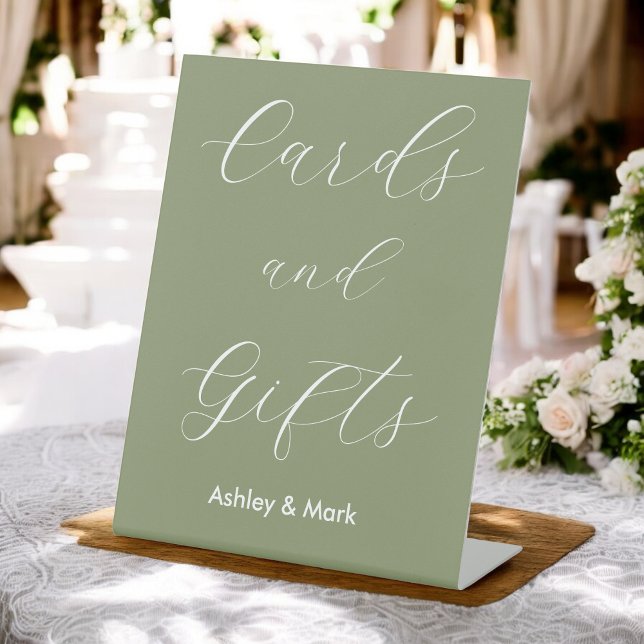 Cards Gifts Sage Green White Wedding  Pedestal Sign (Creator Uploaded)