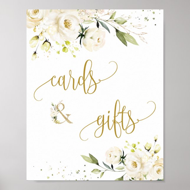 Cards & Gifts Script Sign White Roses Foliage (Front)