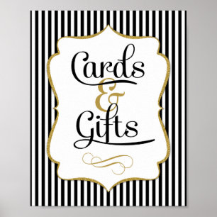 Cards & Gifts Sign Black Gold Stripe